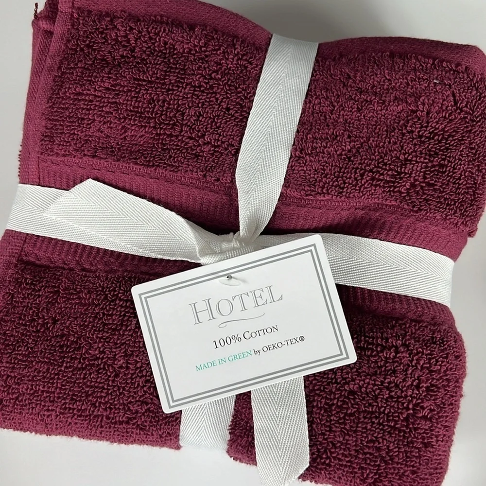 HOTEL Bath Towel Set Burgundy 100% Cotton Soft Absorbent - 8 Piece Set - NEW